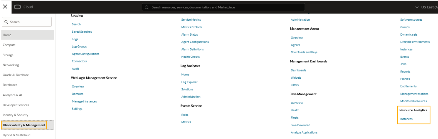 OCI Resource Analytics Navigation